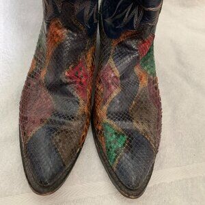 Women's Dan Post Blue/Multi Snakeskin Leather Boots size 9